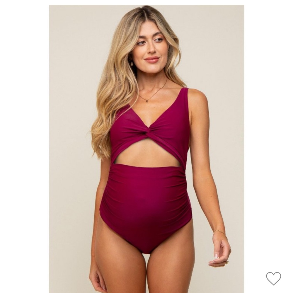 Maternity Twist Front Cutout One-Piece Swimsuit - Berry
